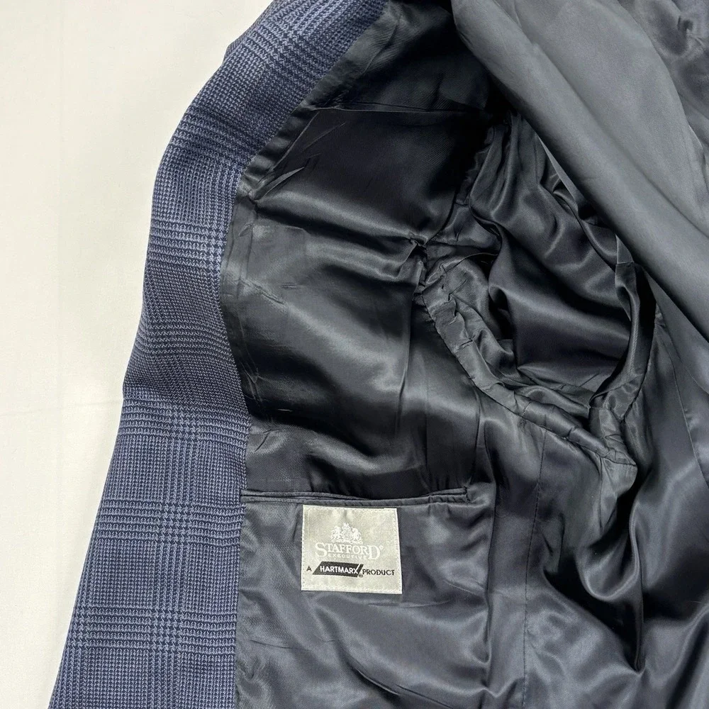 VTG Stafford Executive Hartmarx 100% Wool Sport Coat 46L Navy Glen Plaid USA EUC